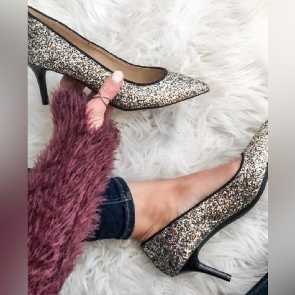 NEW Old Navy Glitter Sparkle Heels Low Heel Silver Colorful Holiday sz 8